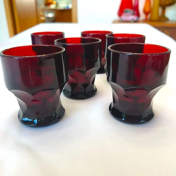 SET OF 6 Vintage Anchor Hocking Mini Georgian Glass Tumbler - Ruby - Picture 2 of 4